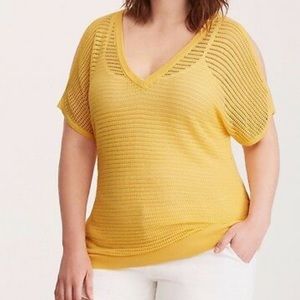 OPEN STITCH COLD SHOULDER DOLMAN SWEATER